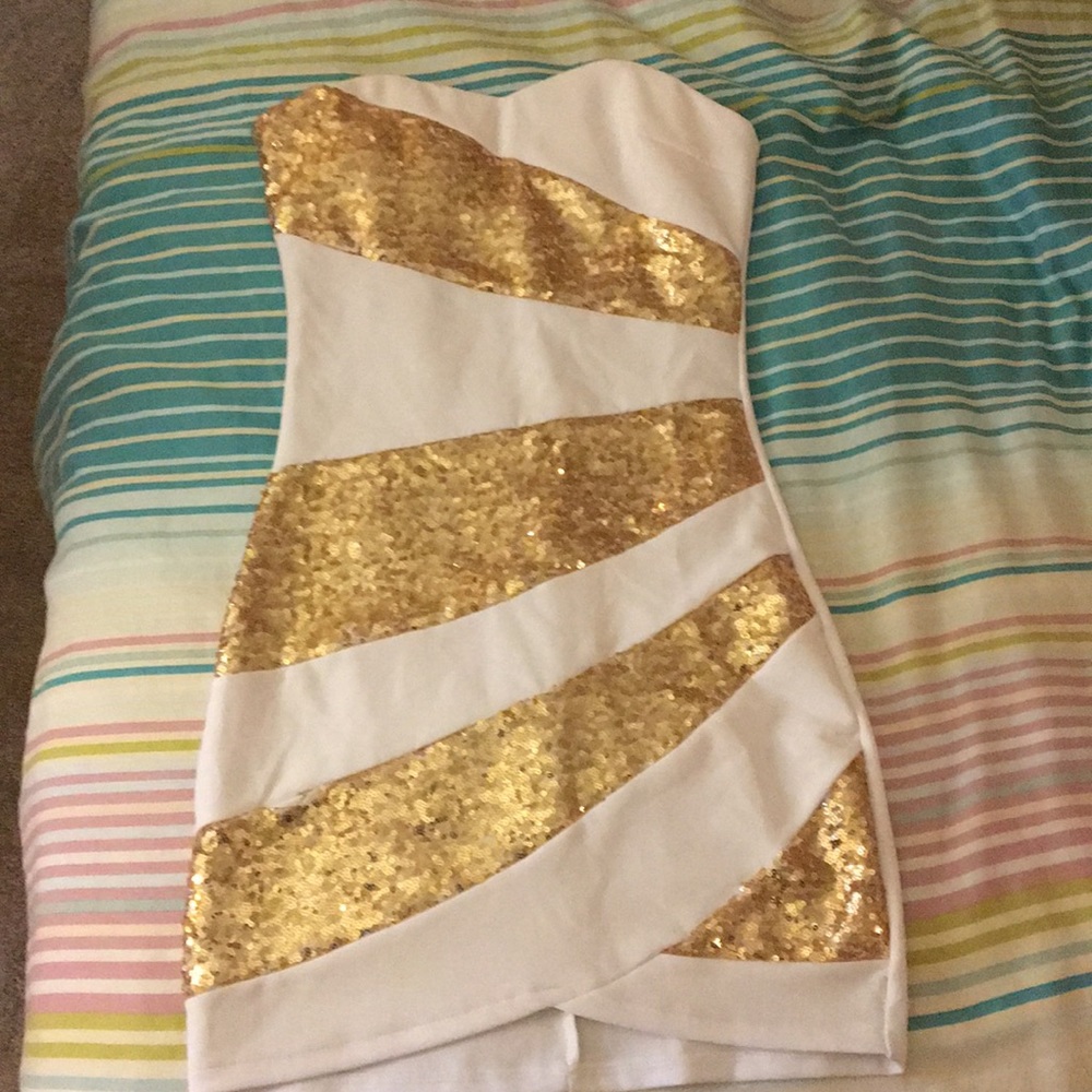 Gold and white striped mini dress! Only worn once!